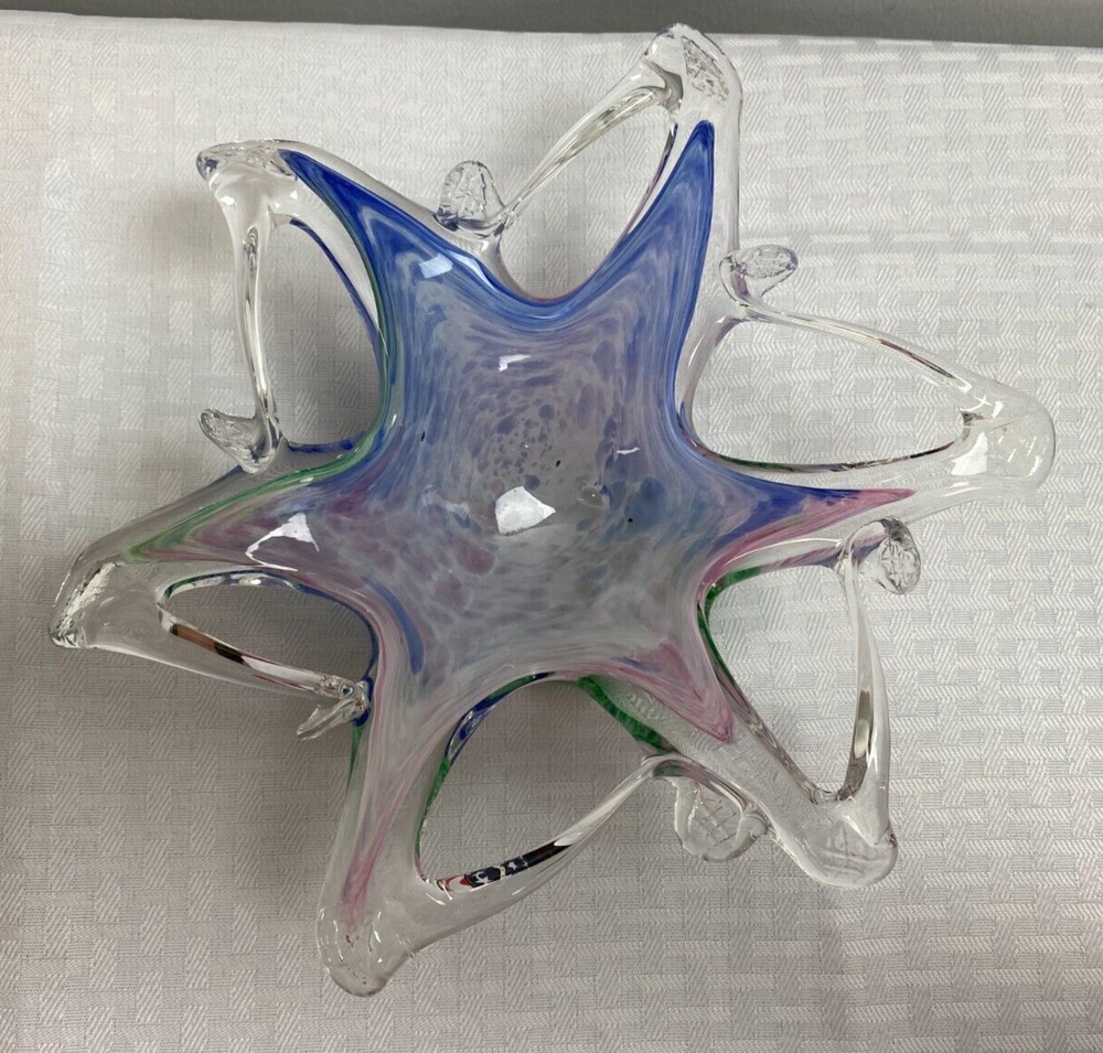 MCM Lavorazione Arte Murano HAND BLOWN Pastel Star Shaped Glass Bowl Candy Dish